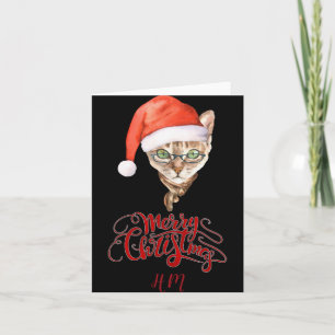 Funny Cat Santa Winter Merry Christmas T Shirt Card