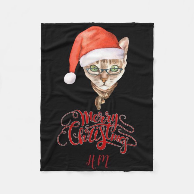 Funny Cat Santa Winter Merry Christmas T Shirt  Fleece Blanket (Front)