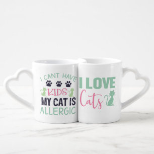 FUNNY CAT SAYINGS IN GREEN BLACK & PINK COFFEE MUG SET