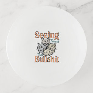 Funny Cat Seeing Through Your Vintage Des Trinket Tray