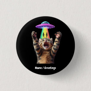 Funny Cat Selfie Alien UFO Hilarious Customizable Button