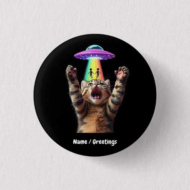 Funny Cat Selfie Alien UFO Hilarious Customizable Button (Front)