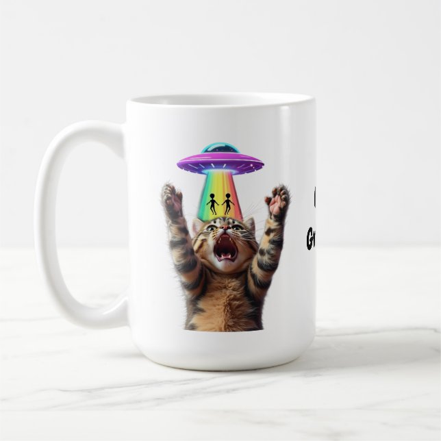 Funny Cat Selfie Alien UFO Hilarious Customizable Coffee Mug (Left)