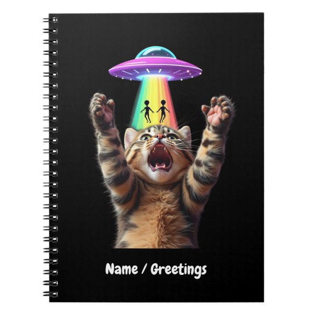 Funny Cat Selfie Alien UFO Hilarious Customizable Notebook (Front)