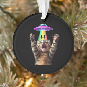 Funny Cat Selfie Alien UFO Hilarious Customizable Ornament