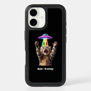 Funny Cat Selfie Alien UFO Hilarious Customizable iPhone 16 Case
