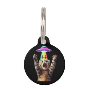 Funny Cat Selfie Alien UFO Hilarious Customizable Pet ID Tag
