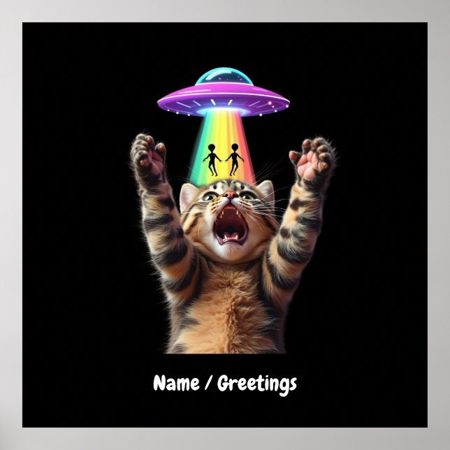 Funny Cat Selfie Alien UFO Hilarious Customizable Poster (Front)