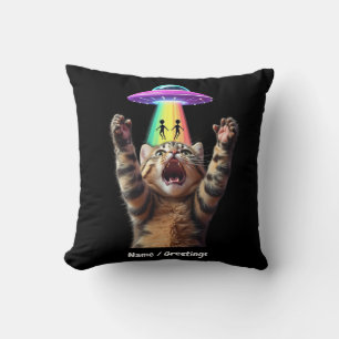 Funny Cat Selfie Alien UFO Hilarious Customizable Throw Pillow