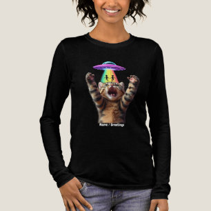 Funny Cat Selfie Alien UFO Hilarious Customizable Tri-Blend Shirt