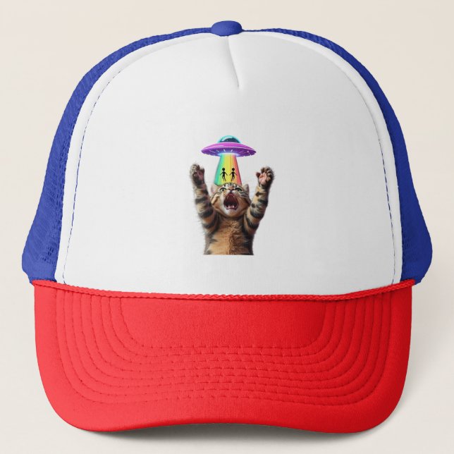 Funny Cat Selfie Alien UFO Hilarious Customizable Trucker Hat (Front)