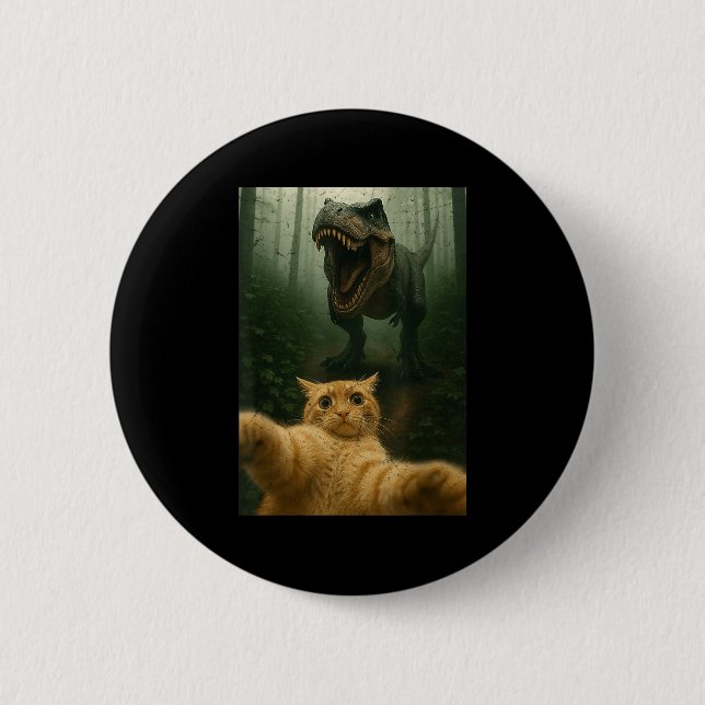 Funny Cat Selfie Dinosaur Meme Animals Lover Graph Button (Front)