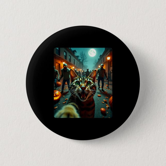 Funny Cat Selfie Halloween Zombies Humor  Button (Front)