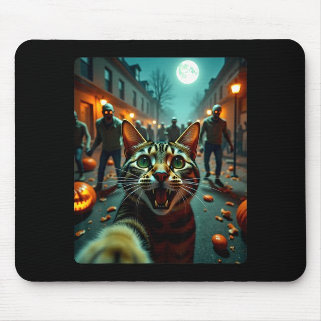 Funny Cat Selfie Halloween Zombies Humor  Mouse Pad (Front)