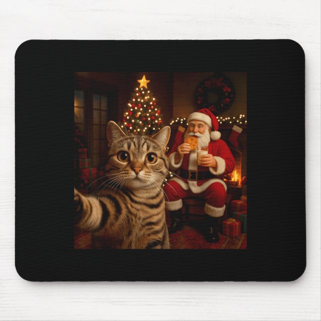 Funny Cat Selfie Santa Claus Eating Cookies Christ Mouse Pad (Front)