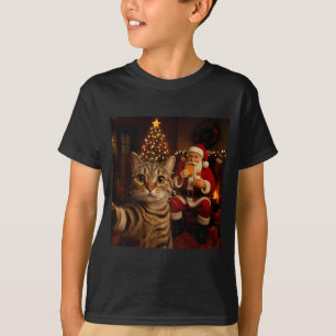 Funny Cat Selfie Santa Claus Eating Cookies Christ T-Shirt