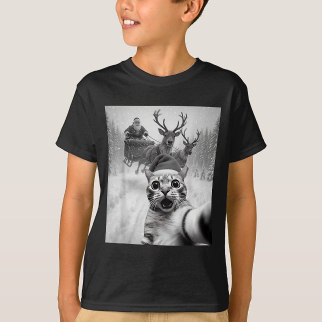 Funny Cat Selfie Santa Merry Christmas Xmas Pajama T-Shirt (Front)