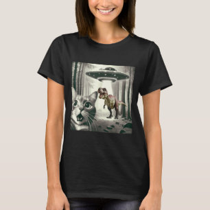Funny Cat Selfie With Alien Ufo And T-rex Dinosaur T-Shirt
