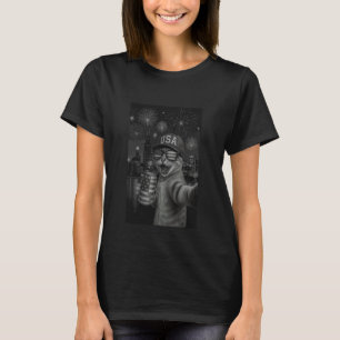 Funny Cat Selfie With Alien UFO Chicago 4th Of Jul T-Shirt