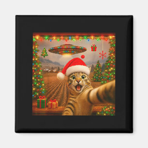 Funny Cat Selfie With Alien Ufo Christmas Lights S Magnet