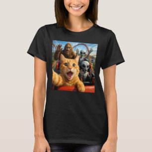 Funny Cat Selfie with Big Foot & Alien Roller Coas T-Shirt