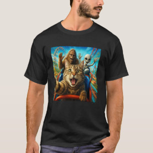 Funny Cat Selfie with Big Foot & Alien Roller Coas T-Shirt
