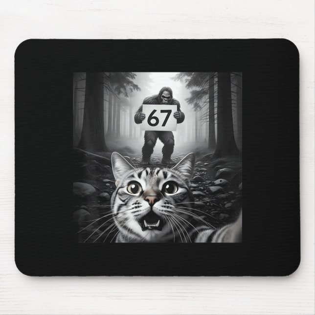 Funny Cat Selfie With Bigfoot 67 Six Seven Meme Me Mouse Pad (Front)