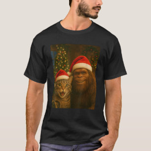 Funny Cat Selfie with Bigfoot Christmas Sasquatch T-Shirt