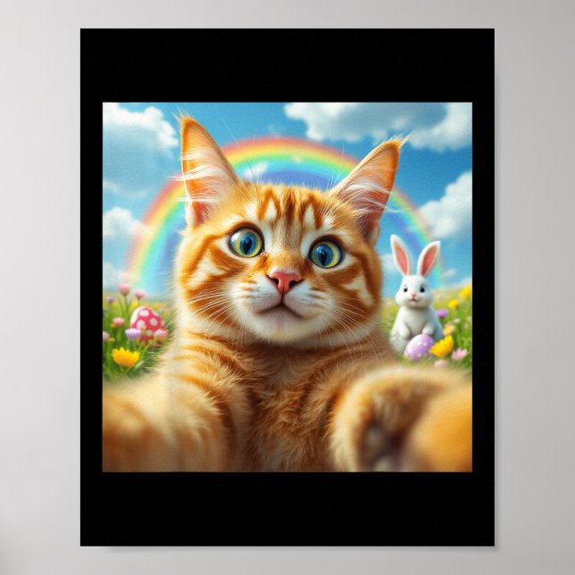 Funny Cat Selfie With Bunny Cute Easter Day Cat Ph Poster (Front)