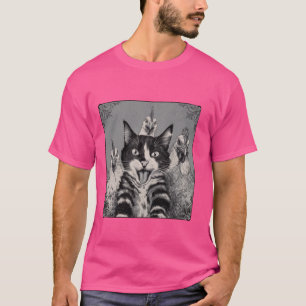 Funny Cat Selfie With Chickens Humorous Pet Cat Lo T-Shirt