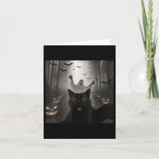Funny Cat Selfie With Ghost Spooky Halloween Costu Card