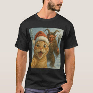 Funny Cat Selfie With Krampus Dark Humor Xmas T-Shirt