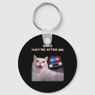 Funny Cat Selfie with Police Style Meme Graphic Keychain