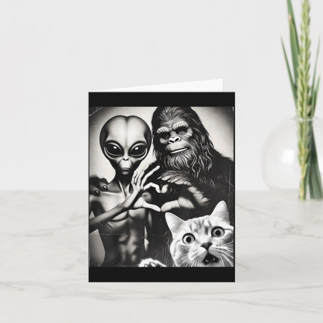 Funny Cat Selfie With Romantic Bigfoot In Love Wit Card (Front)