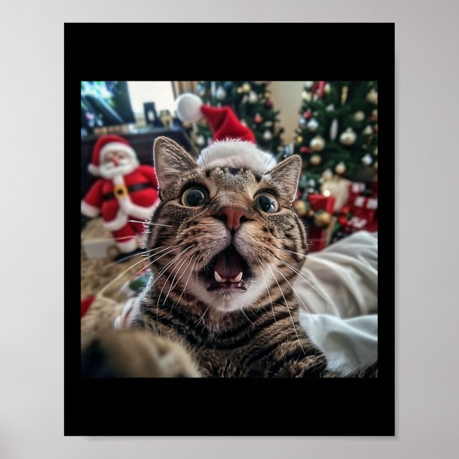 Funny Cat Selfie With Santa Christmas 9  Poster (Front)