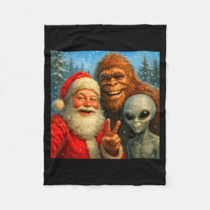 Funny Cat Selfie With Santa Claus & Bigfoot Me Fleece Blanket
