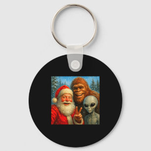 Funny Cat Selfie With Santa Claus & Bigfoot Me Keychain