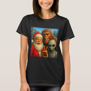 Funny Cat Selfie With Santa Claus & Bigfoot Me T-Shirt
