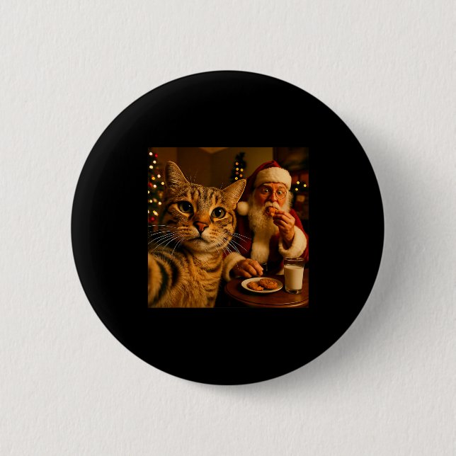 Funny Cat Selfie With Santa Claus Christmas Meme  Button (Front)