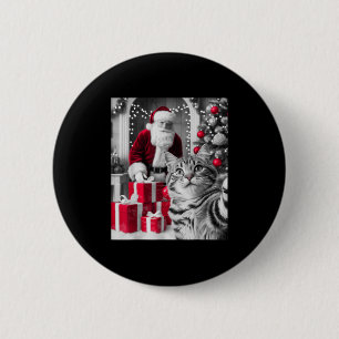 Funny Cat Selfie With Santa Claus Christmas Meme Button
