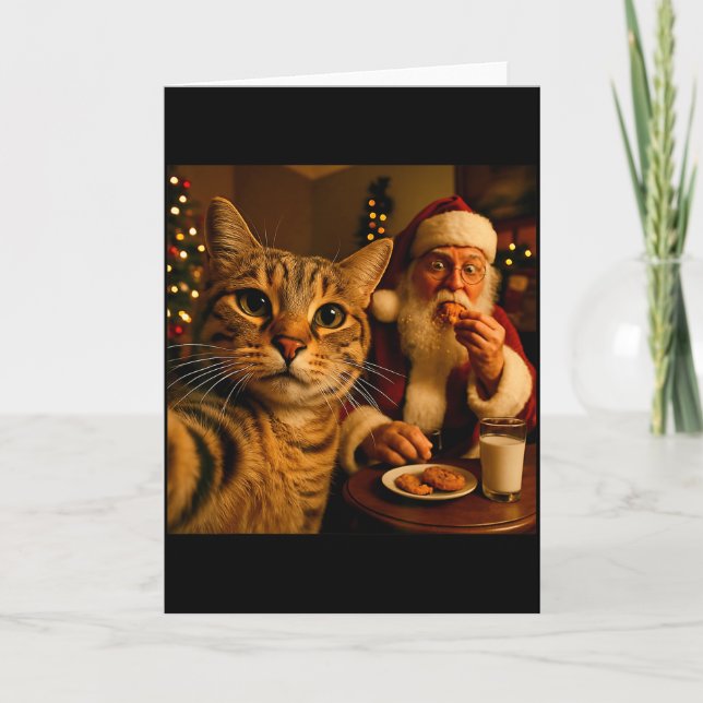 Funny Cat Selfie With Santa Claus Christmas Meme  Card (Front)