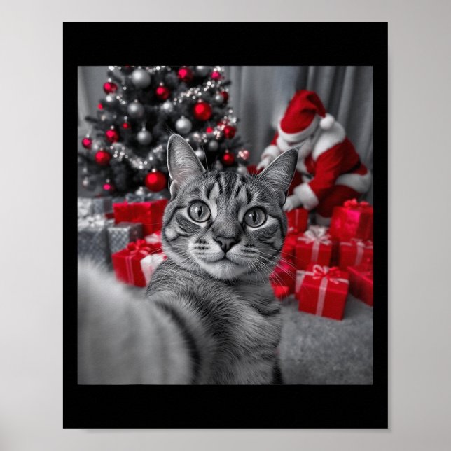 Funny Cat Selfie With Santa Claus Christmas Meme _ Poster (Front)
