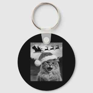 Funny Cat Selfie With Santa Claus Xmas Sleigh Chri Keychain
