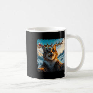 Funny Cat Selfie With Santa Sleigh Christmas Xmas Coffee Mug