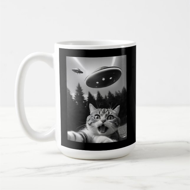  Funny Cat Selfie with UFO Alien Coffee Mug (Left)