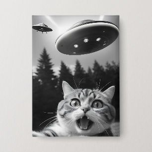  Funny Cat Selfie with UFO Alien Drones Button