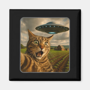 Funny Cat Selfie With Ufo Alien Meme Magnet