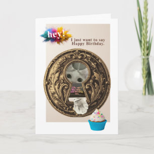 Funny cat send birthday wishes and like cakes, too card