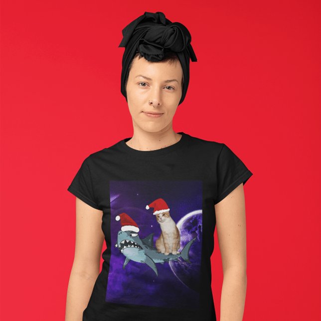 FUNNY CAT & SHARK IN SPACE CHRISTMAS t-shirts (Creator Uploaded)