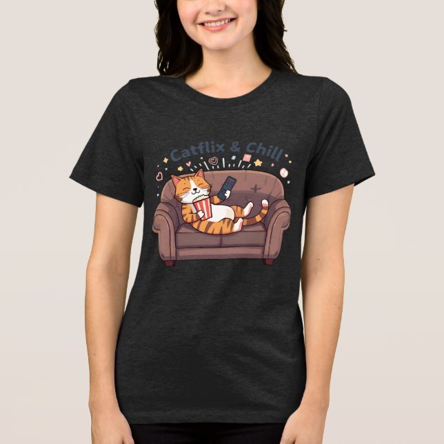 Funny Cat Shirt – Catflix & Chill Tee (Front)